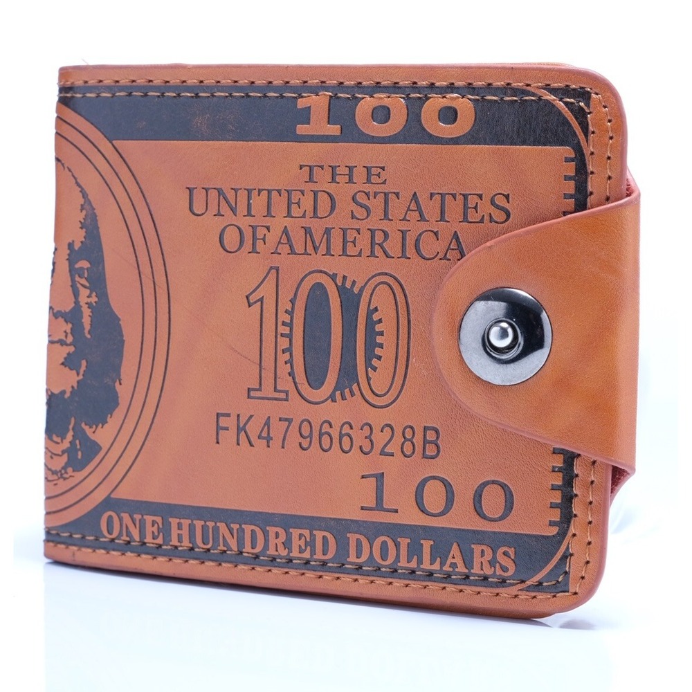 Wallet Men's Leather One Hundred Dollar Bill Bifold Folding Billfold Wallet New